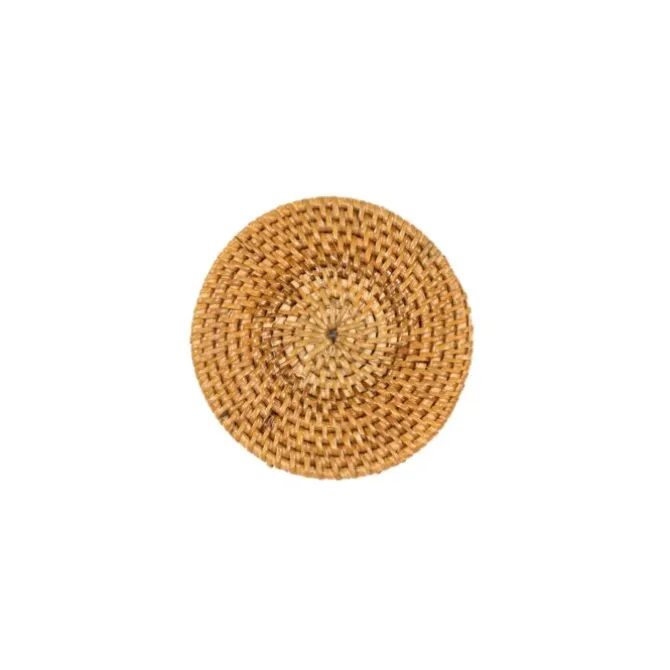 Tiseco onderzetters in houder ø 10 cm rattan naturel 6 stuks