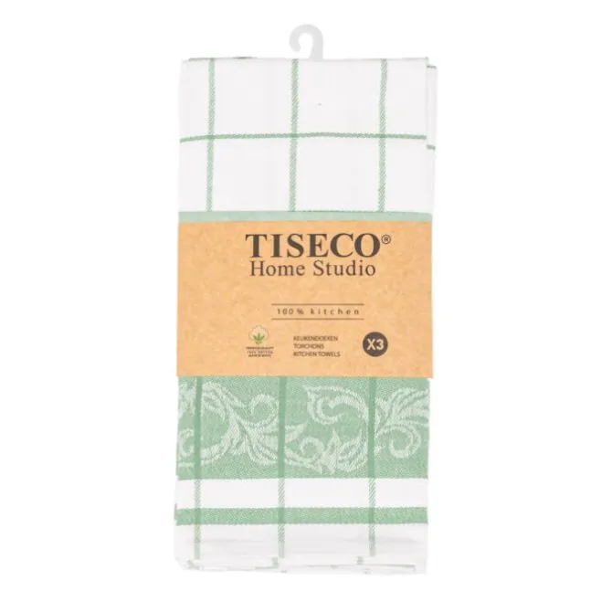 Tiseco Pharao Arabesque theedoek 50 x 70 katoen smoke green 3 stuks