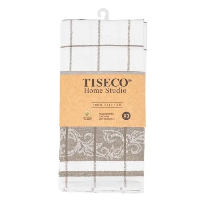 Tiseco Pharao Arabesque theedoek 50 x 70 katoen taupe 3 stuks