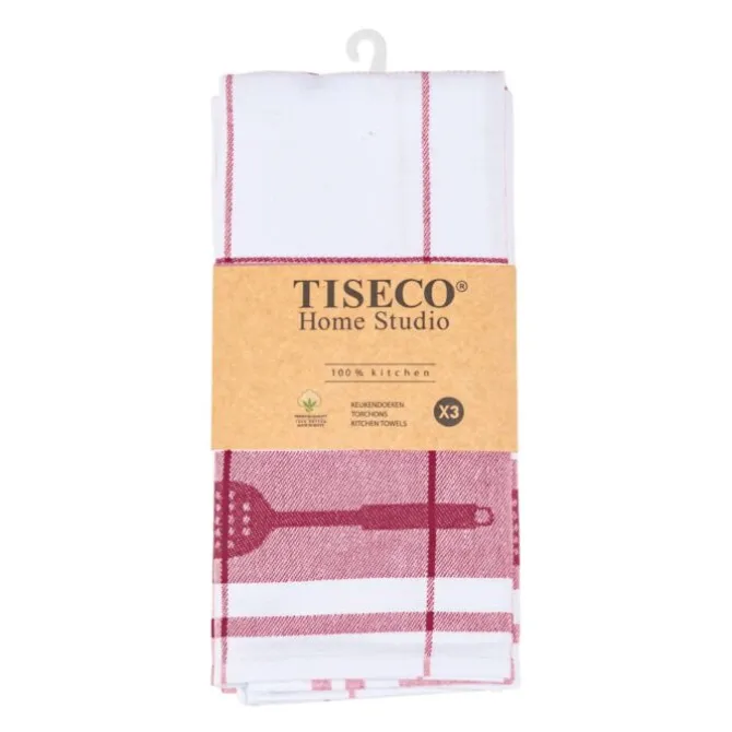 Tiseco Pharao Utensils theedoek 50 x 70 cm katoen red 3 stuks