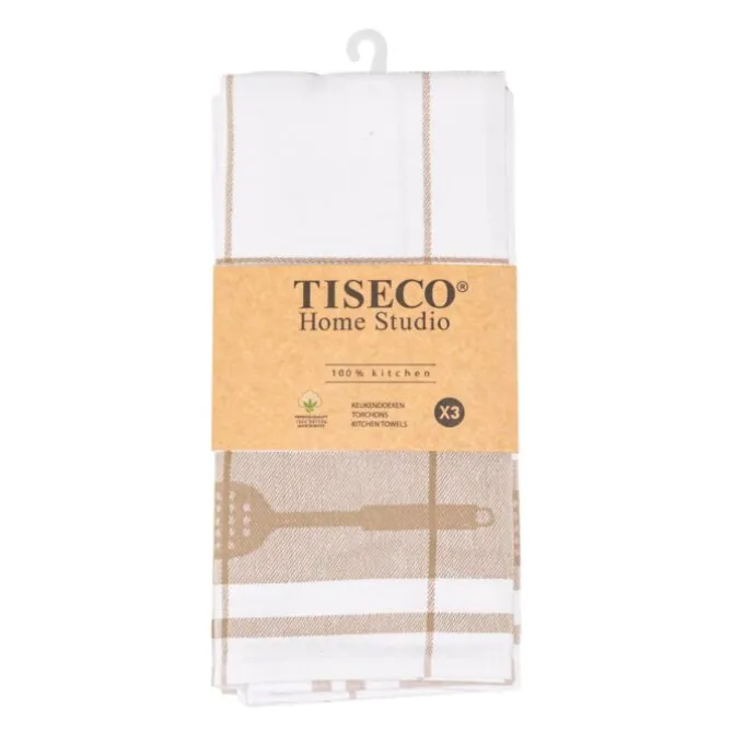 Tiseco Pharao Utensils theedoek 50 x 70 cm katoen sand 3 stuks