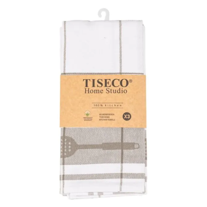 Tiseco Pharao Utensils theedoek 50 x 70 cm katoen taupe 3 stuks