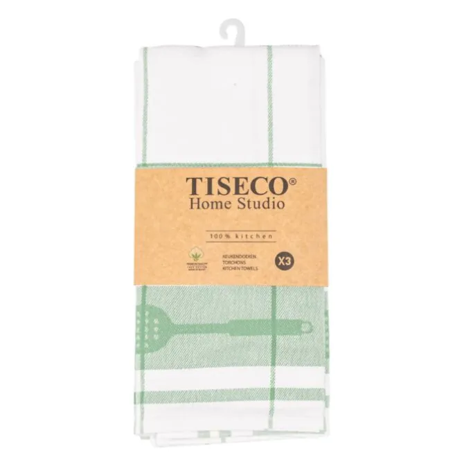 Tiseco Pharao Utensils theedoek 50 x 70 cm katoen smoke green 3 stuks