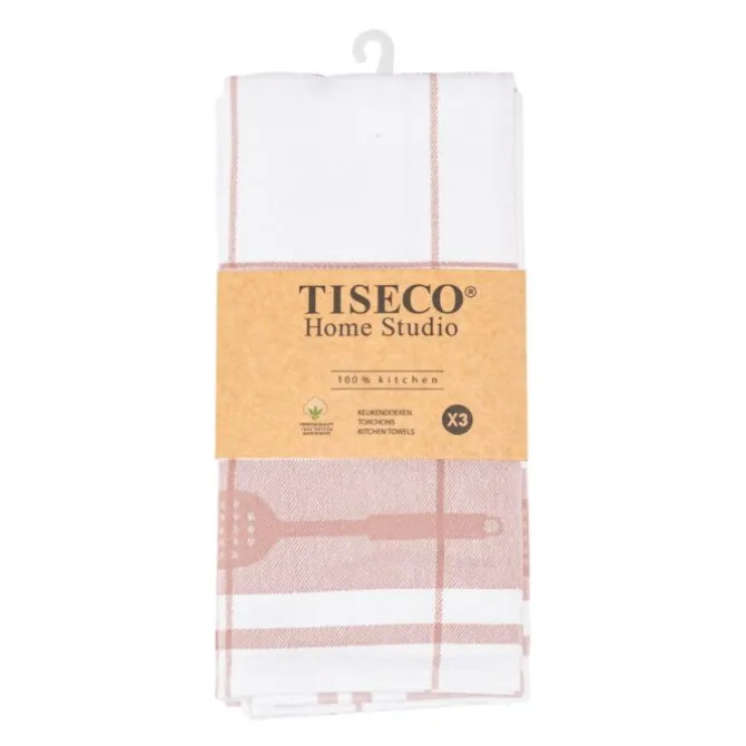 Tiseco Pharao Utensils theedoek 50 x 70 cm katoen pink 3 stuks