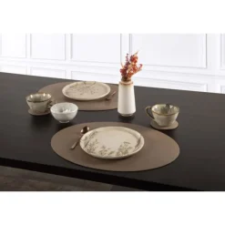 Tiseco Trudo placemat ovaal 33 x 45 cm vegan leer taupe