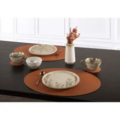 Tiseco Trudo placemat ovaal 33 x 45 cm vegan leer caramel