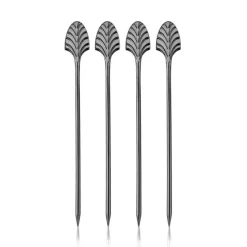 Viski cocktailprikkers Gunmetal Art Deco 4stuks