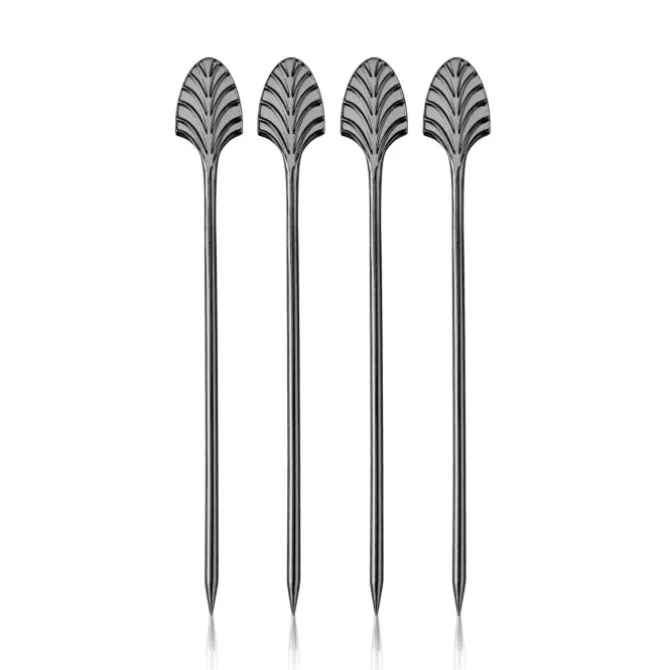 Viski cocktailprikkers Gunmetal Art Deco 4stuks