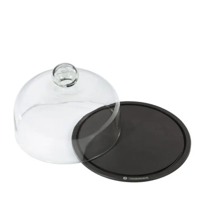 Zassenhaus kaasstolp glas met houten plank zwart 23 cm